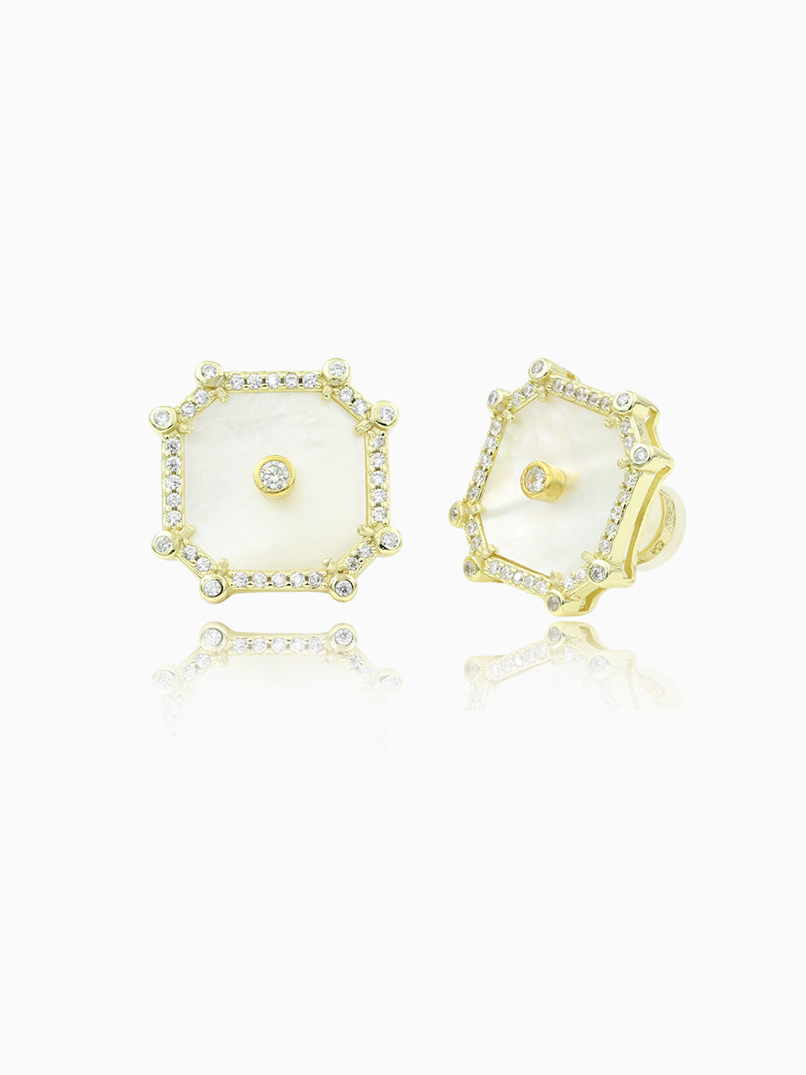 Mother of Pearl Octagon Stud Earrings