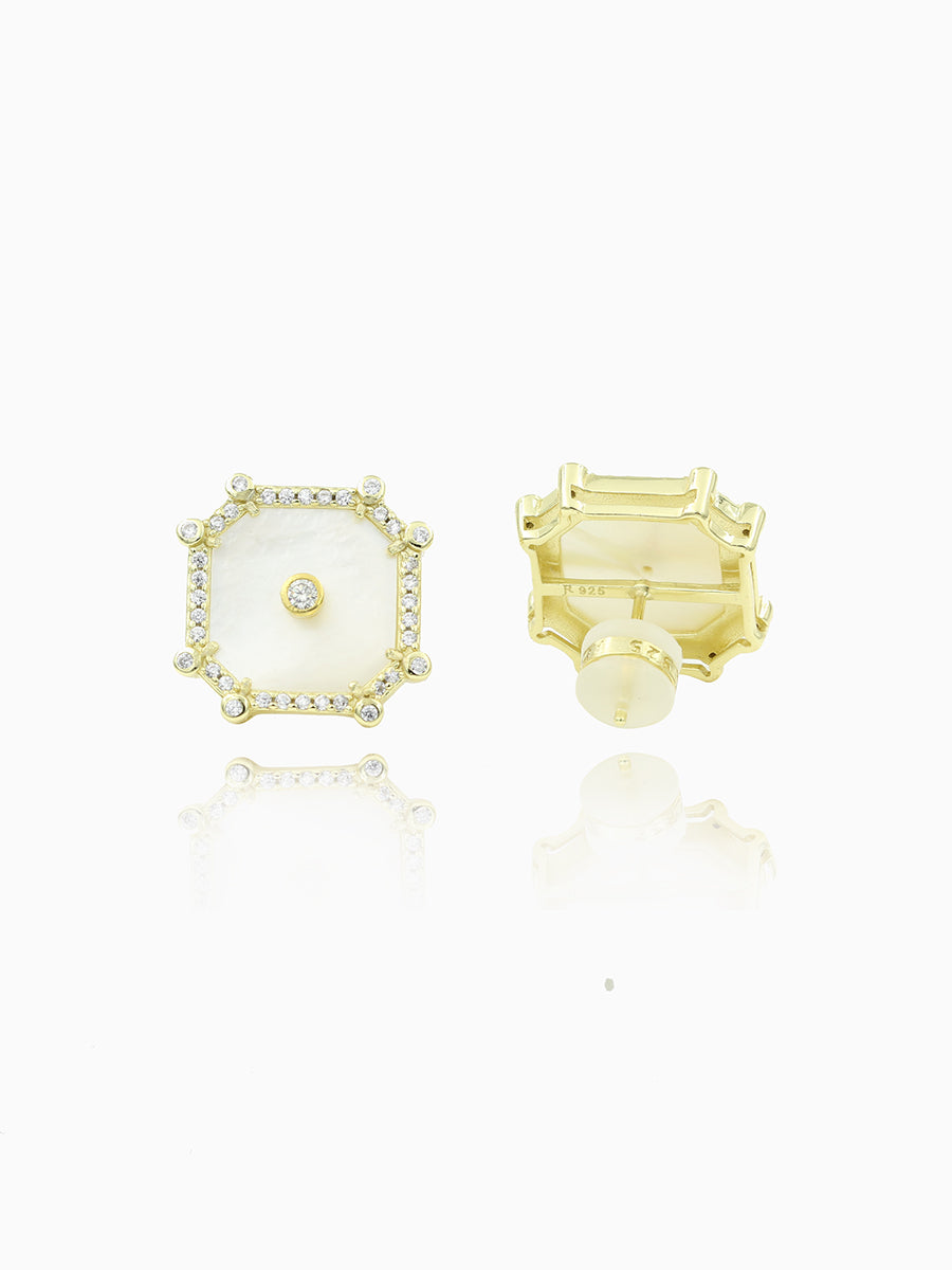 Mother of Pearl Octagon Stud Earrings