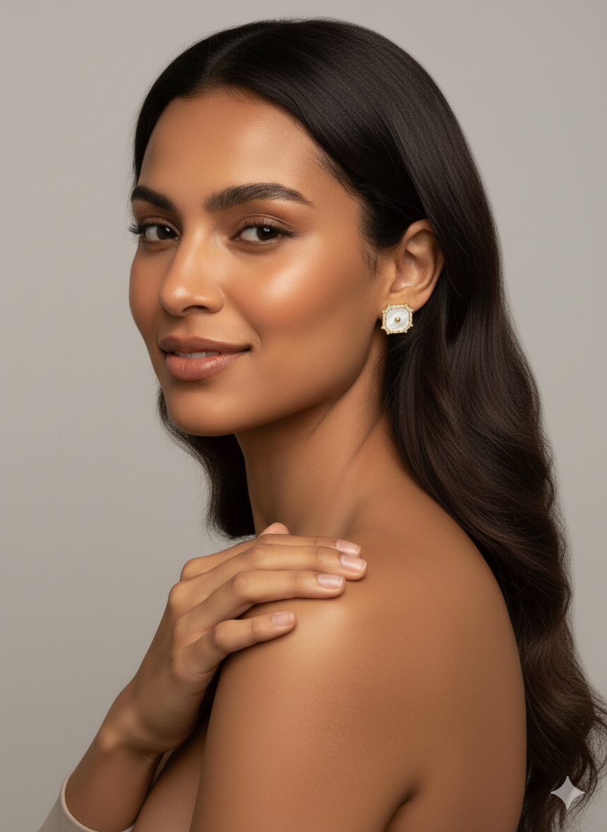 Mother of Pearl Octagon Stud Earrings