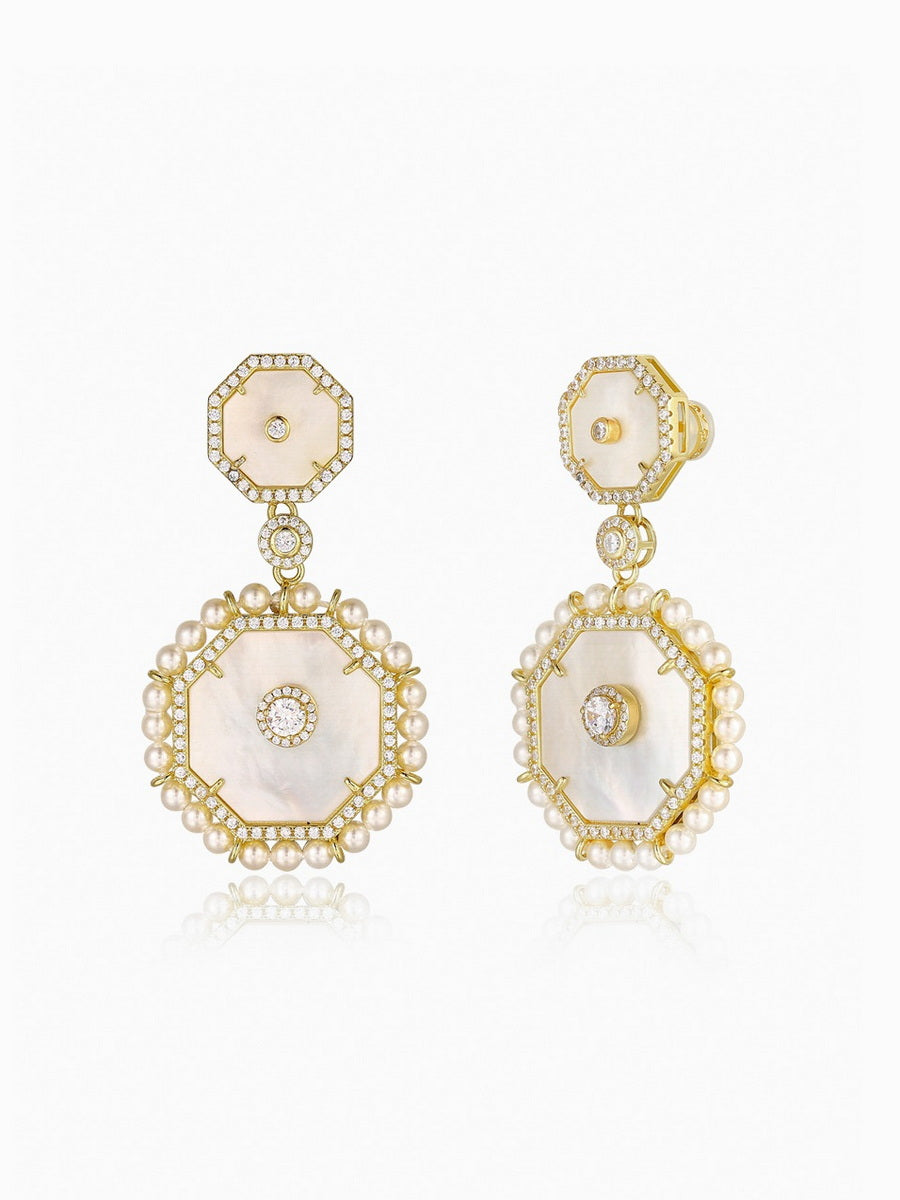 Mother of Pearl Octagon Dangle Earrings