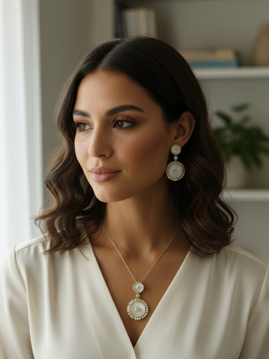 Mother of Pearl Octagon Dangle Earrings