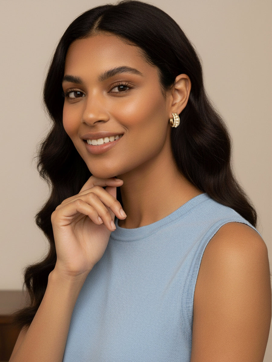 Elegant Fresh Water Pearl Cubic Zirconia Hoop Earrings