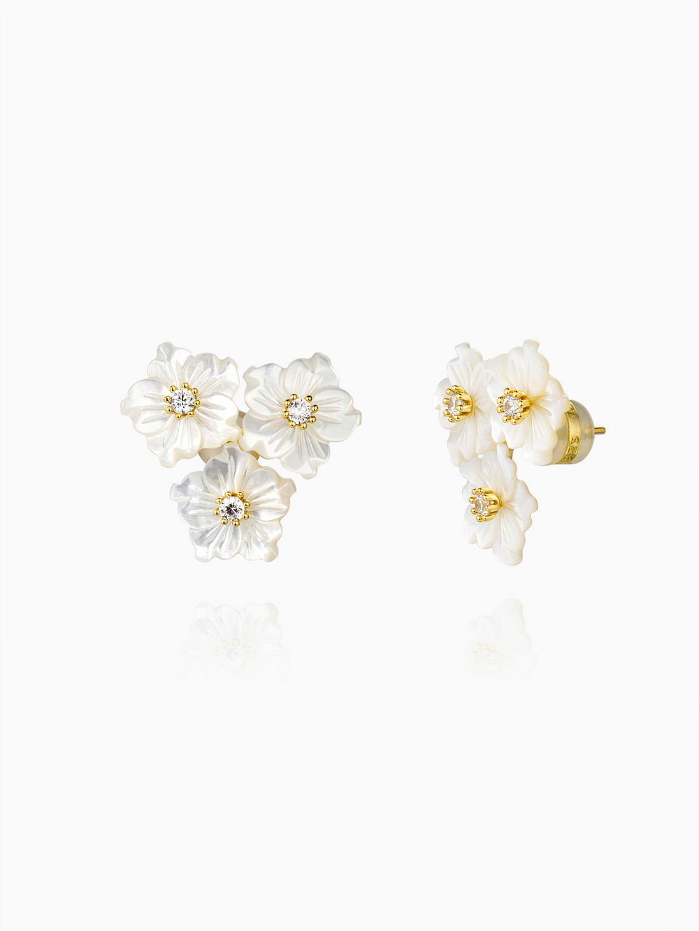 Triple Flowers Mother of Pearl CZ Earrings