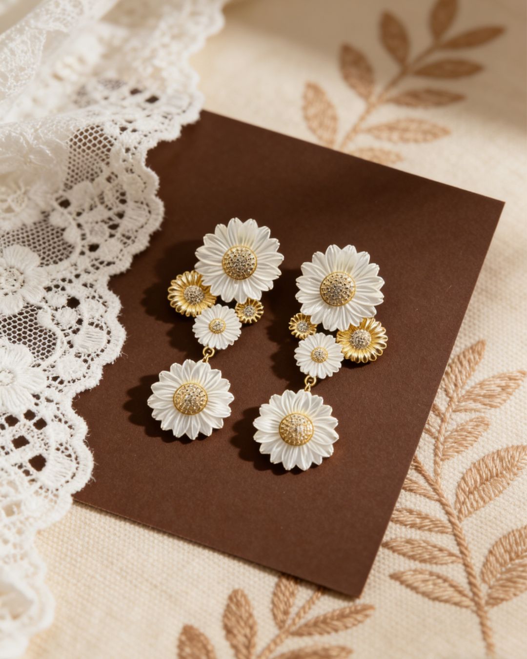 Mother of Pearl Daisy Drop Earrings with Gold Accents
