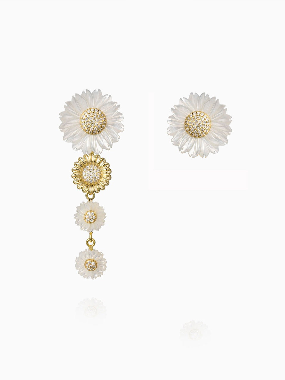 Mother of Pearl Gold Daisy Flower Ear Jacket Earrings
