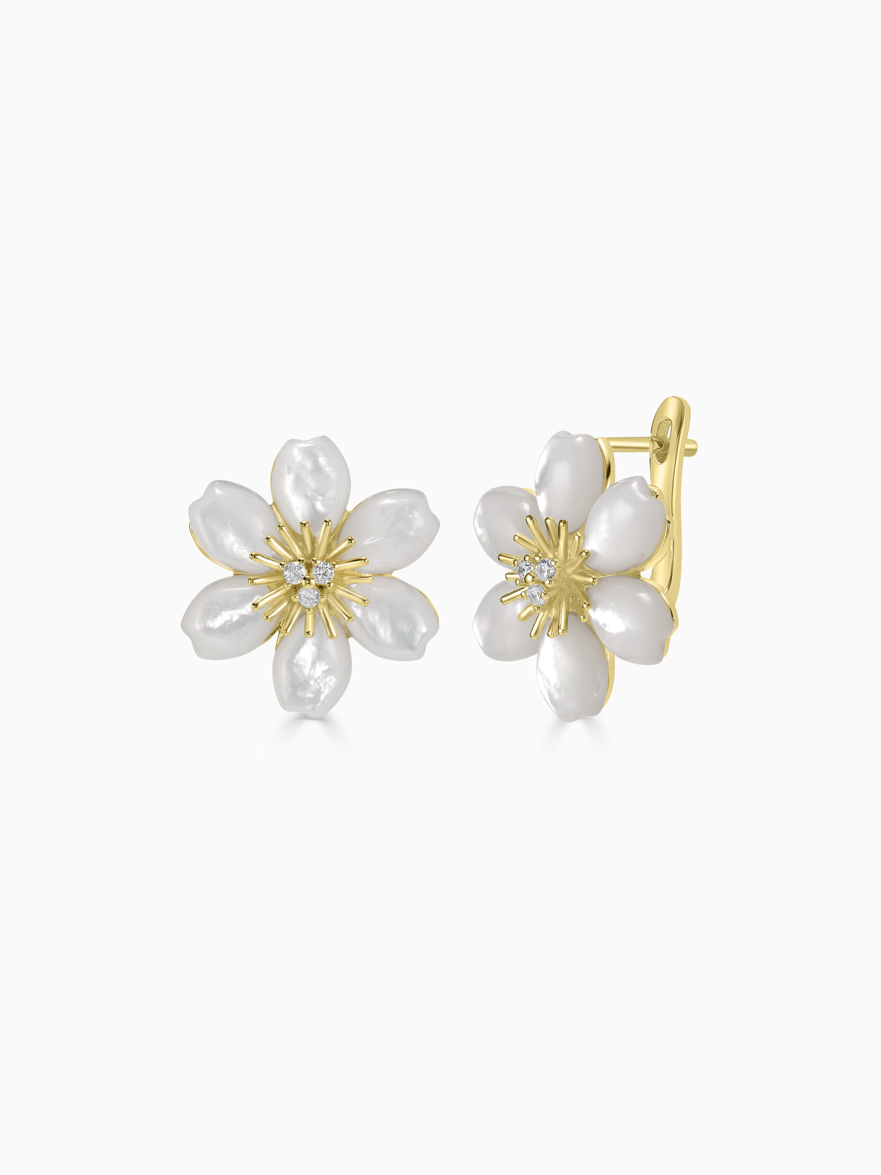 Mother of Pearl Plumeria Flower Earrings