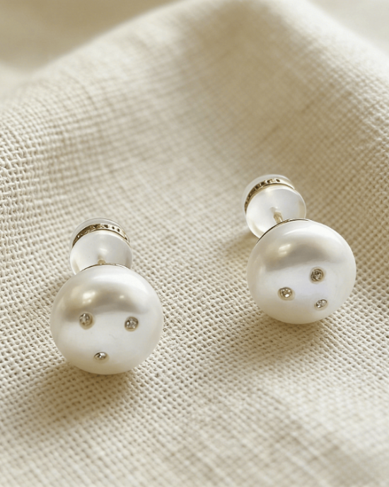 Delicate Fresh Water Pearl CZ Studs Earrings