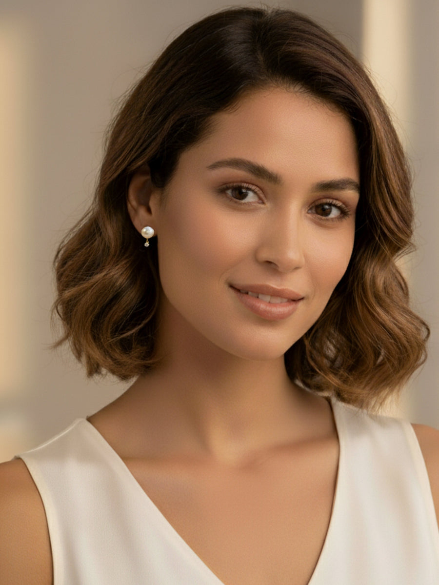Splendid Fresh Water Pearl with CZ Dangle Earrings