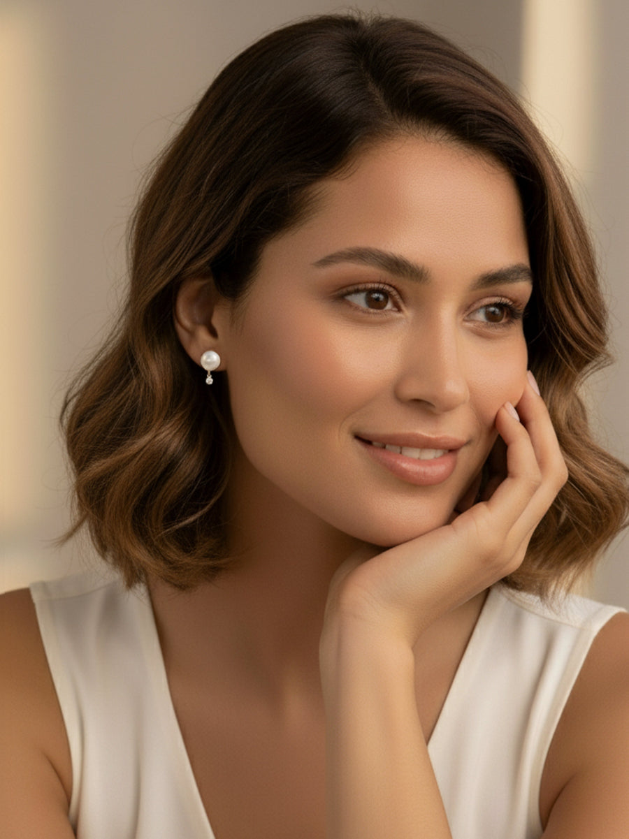 Splendid Fresh Water Pearl with CZ Dangle Earrings