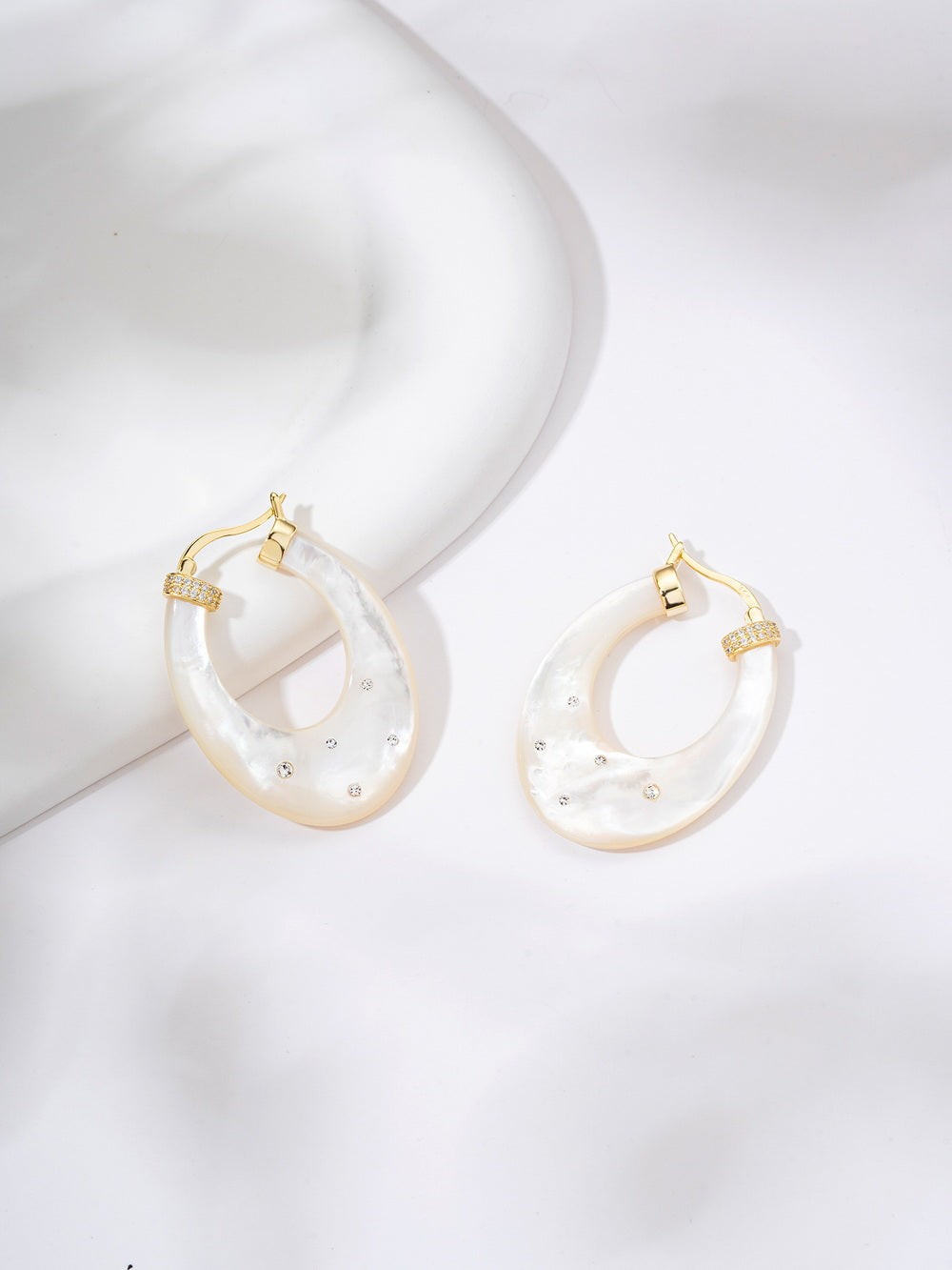 CZ Embedded Mother of Pearl Hoop Earrings