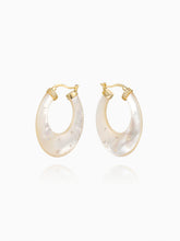 Load image into Gallery viewer, CZ Embedded Mother of Pearl Hoop Earrings
