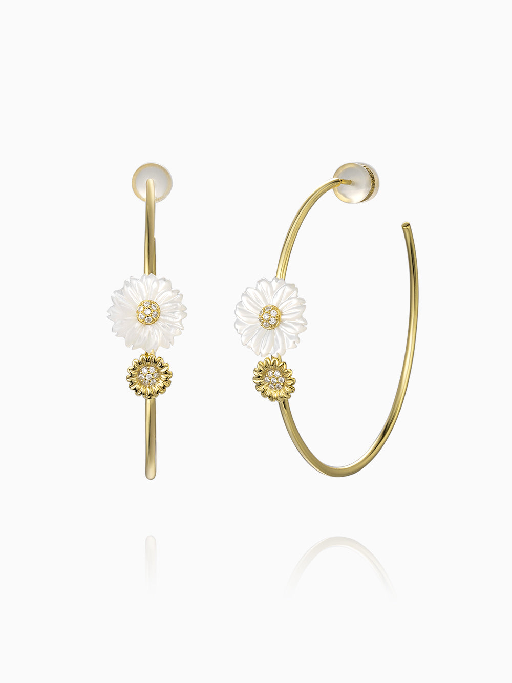 Daisy Flower with CZ 3/4 Hoop Earrings