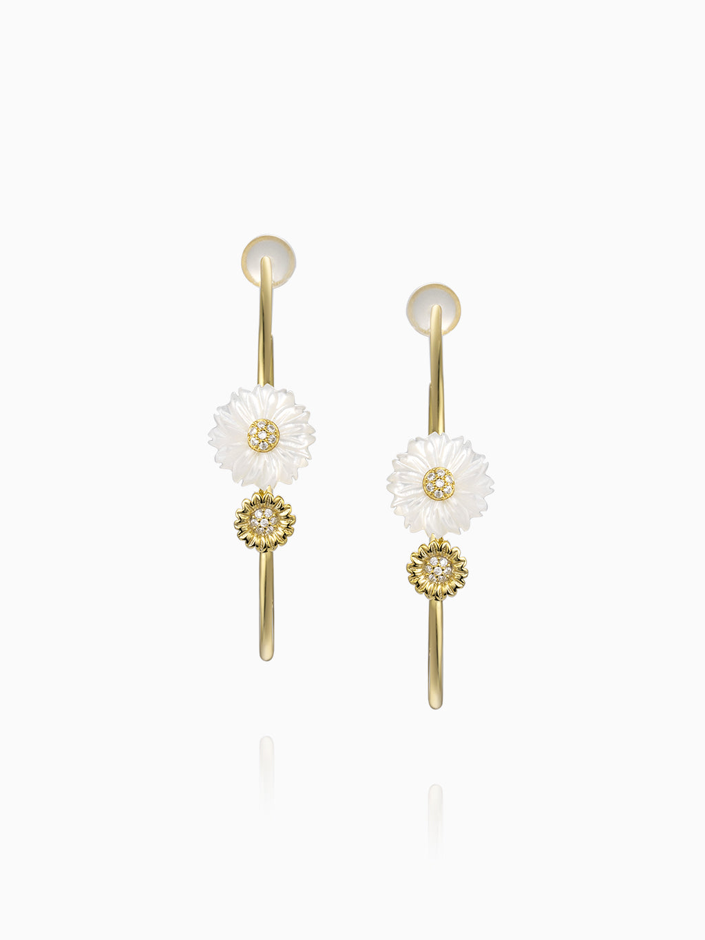 Daisy Flower with CZ 3/4 Hoop Earrings