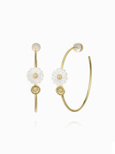 Load image into Gallery viewer, Daisy Flower with CZ 3/4 Hoop Earrings
