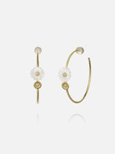 Load image into Gallery viewer, Daisy Flower with CZ 3/4 Hoop Earrings
