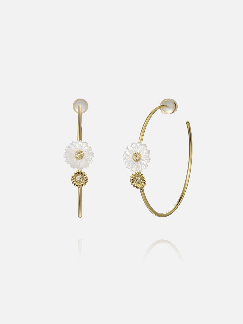 Daisy Flower with CZ 3/4 Hoop Earrings