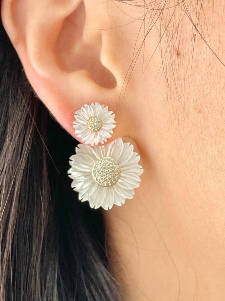 Double Daisy Flower Mother of Pearl Earrings