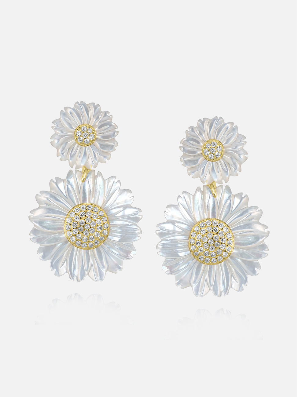 Double Daisy Flower Mother of Pearl Earrings