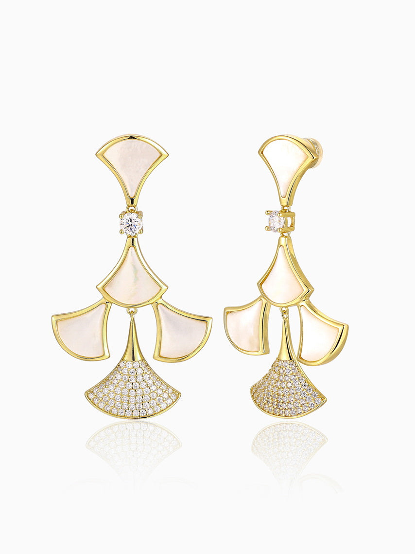 Mother of Pearl Fan Layered Chandelier Earrings