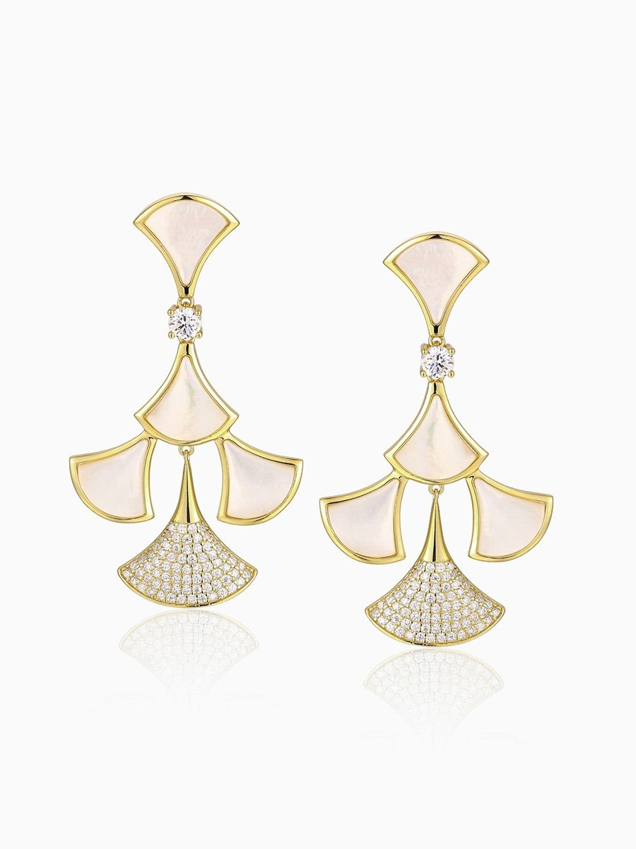 Mother of Pearl Fan Layered Chandelier Earrings