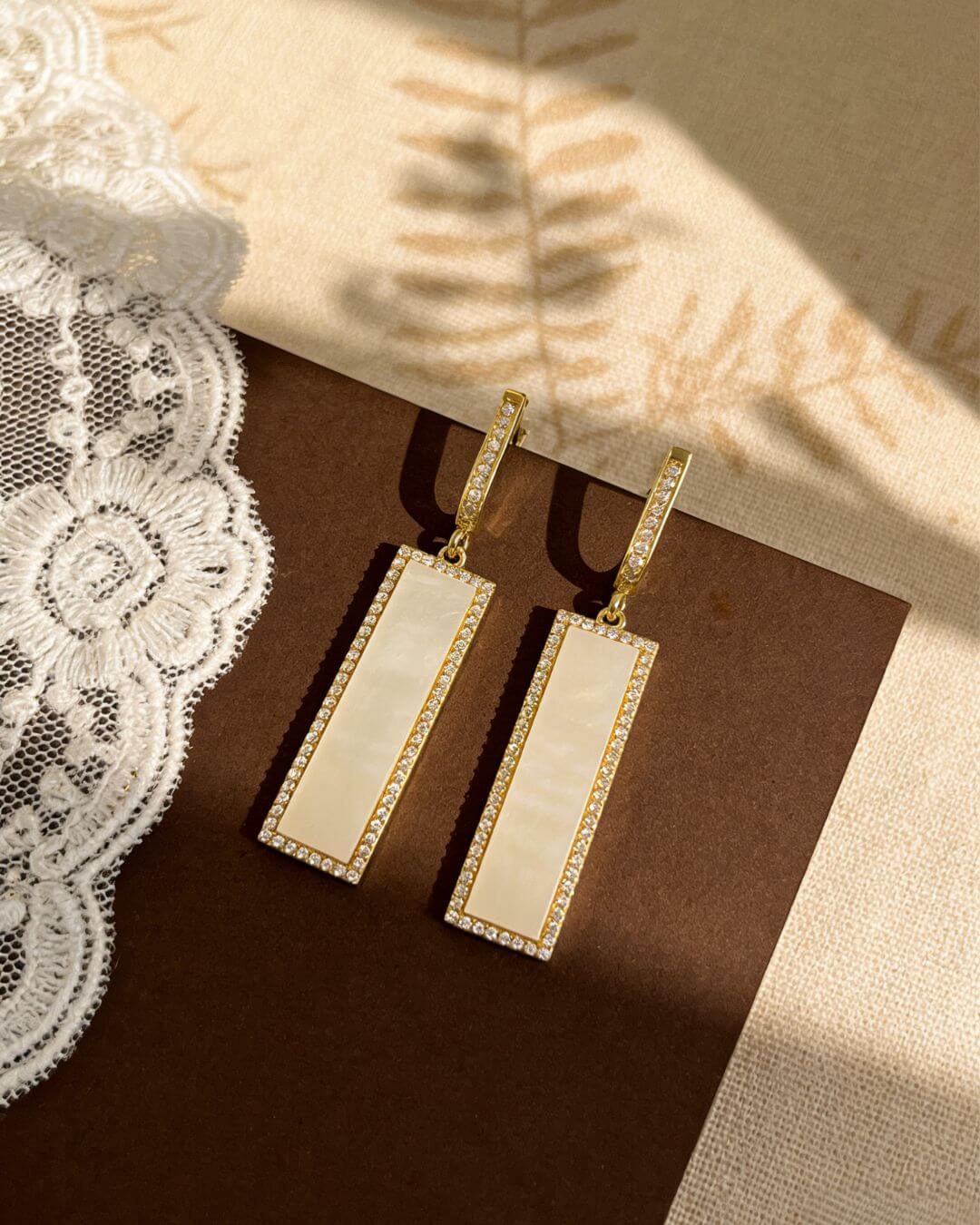 Mother of Pearl Cubic Zirconia Dangle Earrings