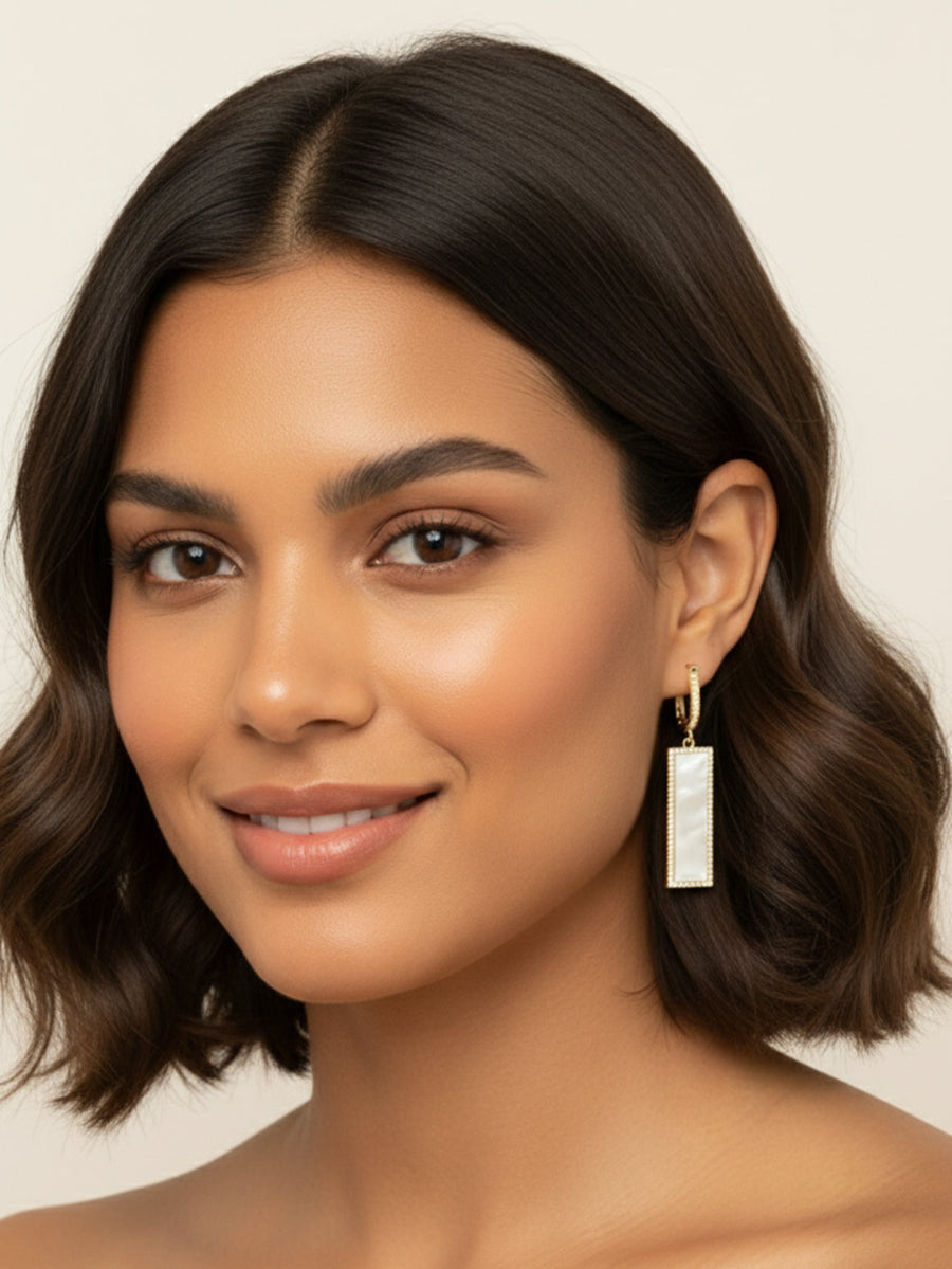 Mother of Pearl Cubic Zirconia Dangle Earrings