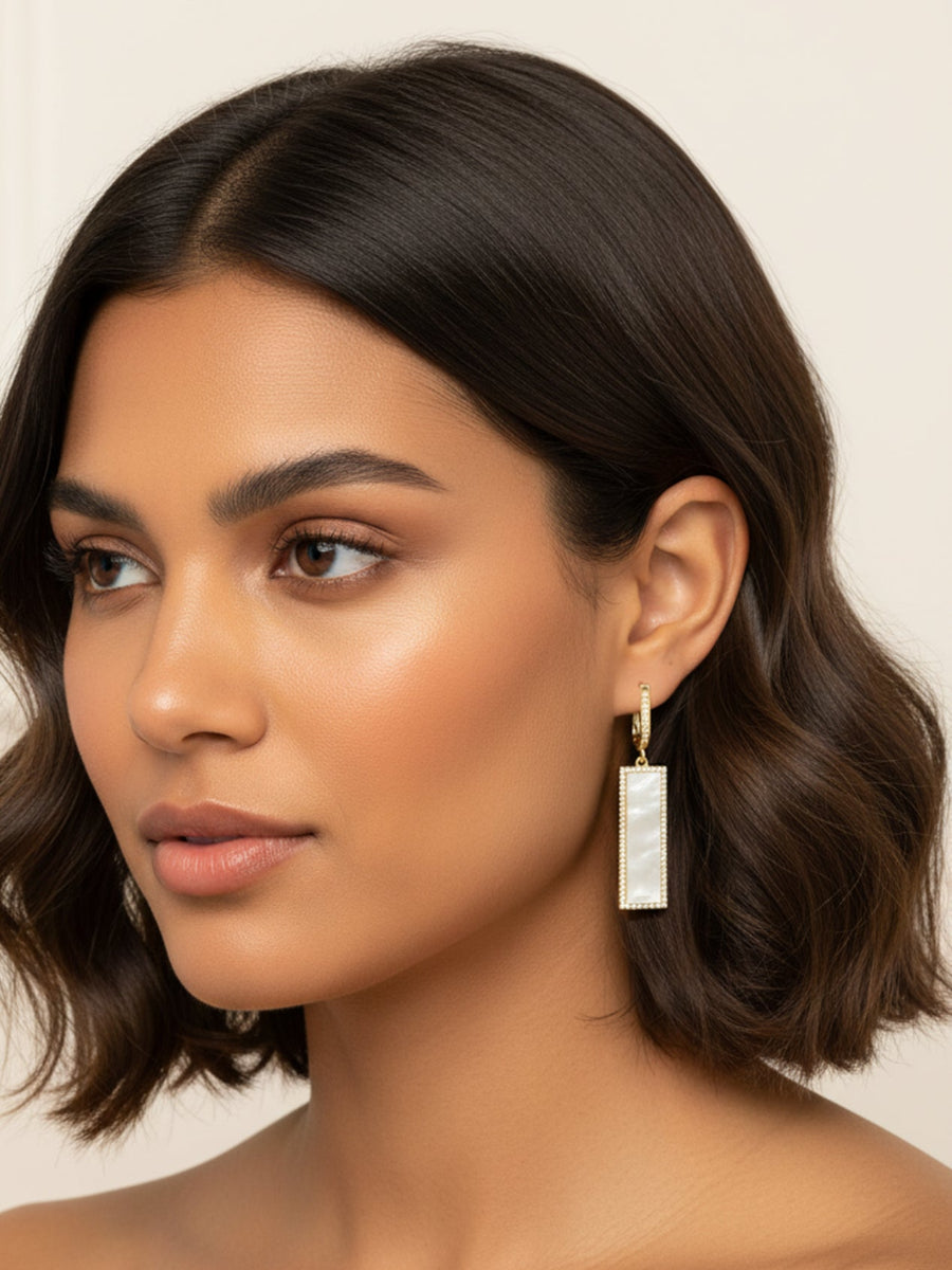 Mother of Pearl Cubic Zirconia Dangle Earrings