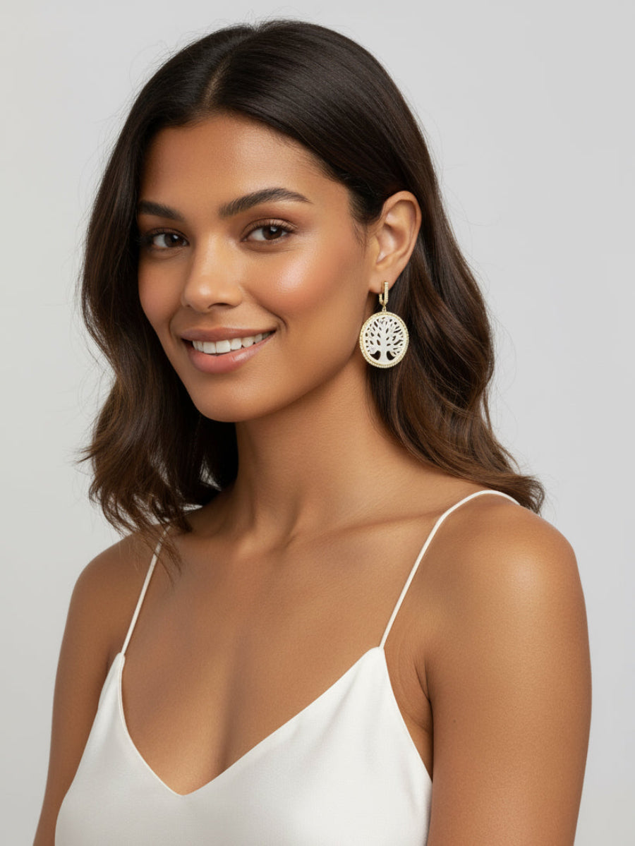 Mother of Pearl Life Tree Dangle Earrings