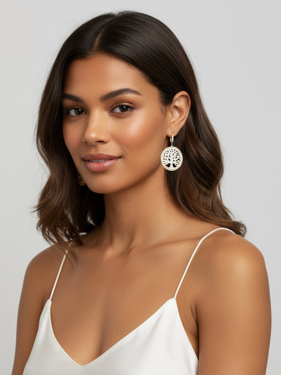 Mother of Pearl Life Tree Dangle Earrings
