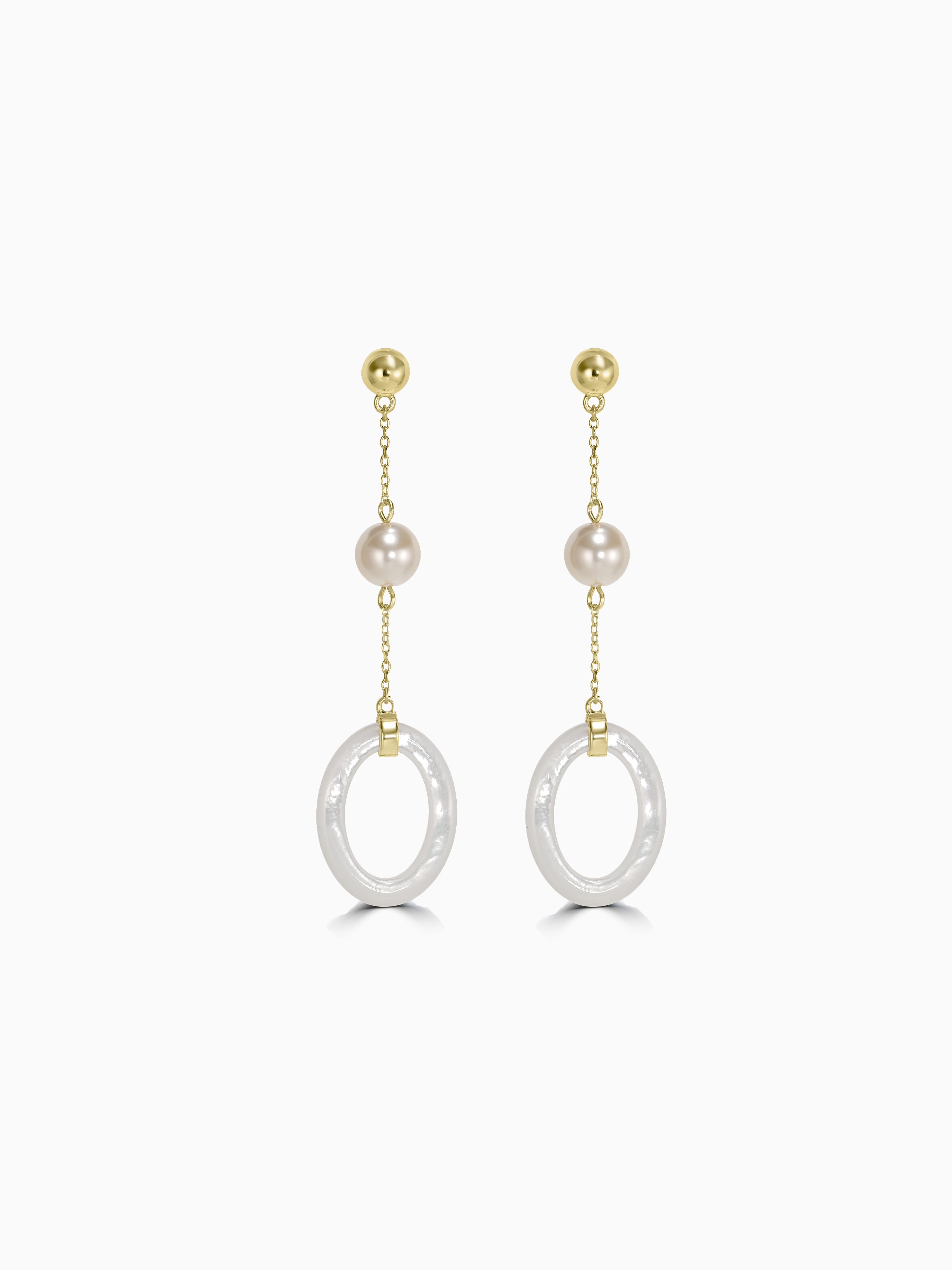 925 Silver Shell Pearl & Oval Circle Earrings