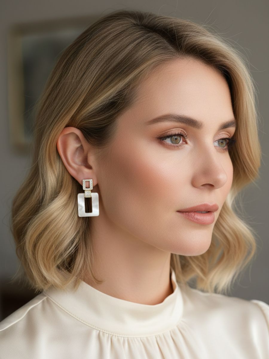 Mother of Pearl Cubic Zirconia Dangle Earrings