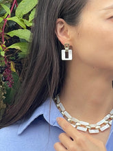 Load image into Gallery viewer, Mother of Pearl Square Link Dangle Earrings
