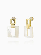 Load image into Gallery viewer, Mother of Pearl Square Link Dangle Earrings
