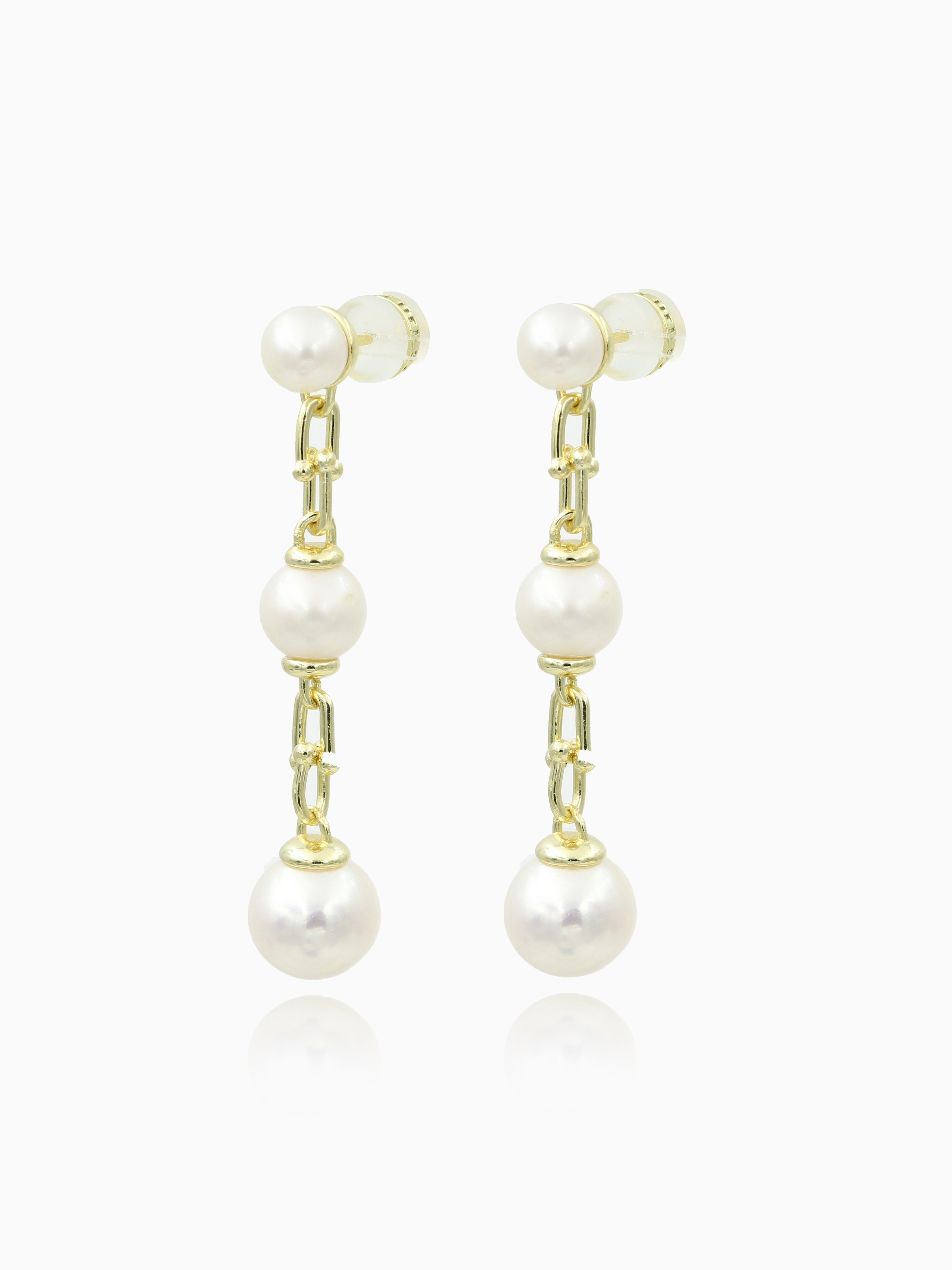 7-10MM Fresh Water Pearl 3-Drop Earrings