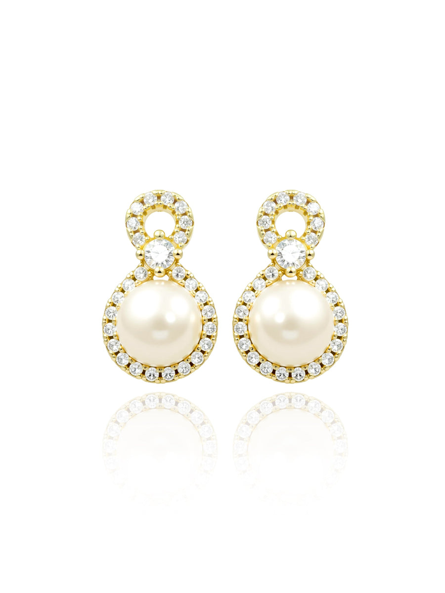 Simple 7mm Fresh Water Pearl with CZ Earrings