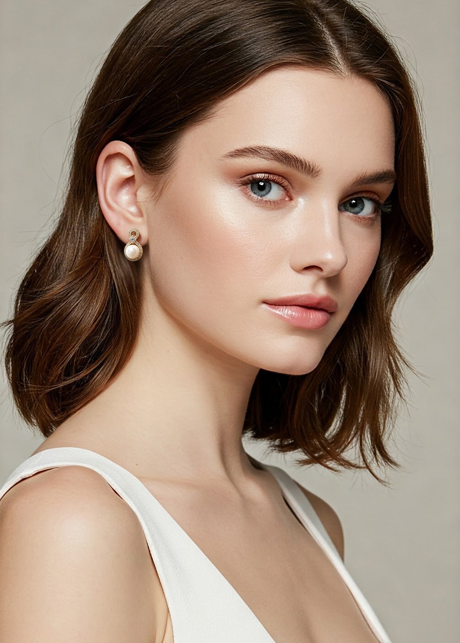 Simple 7mm Fresh Water Pearl with CZ Earrings