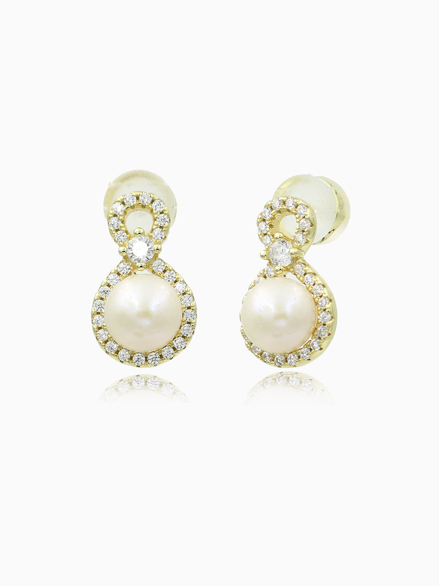 Simple 7mm Fresh Water Pearl with CZ Earrings