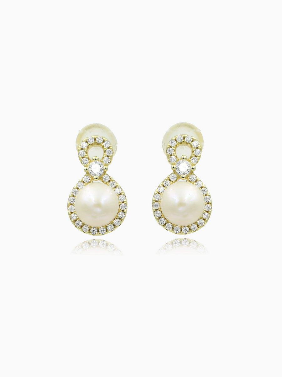 Simple 7mm Fresh Water Pearl with CZ Earrings