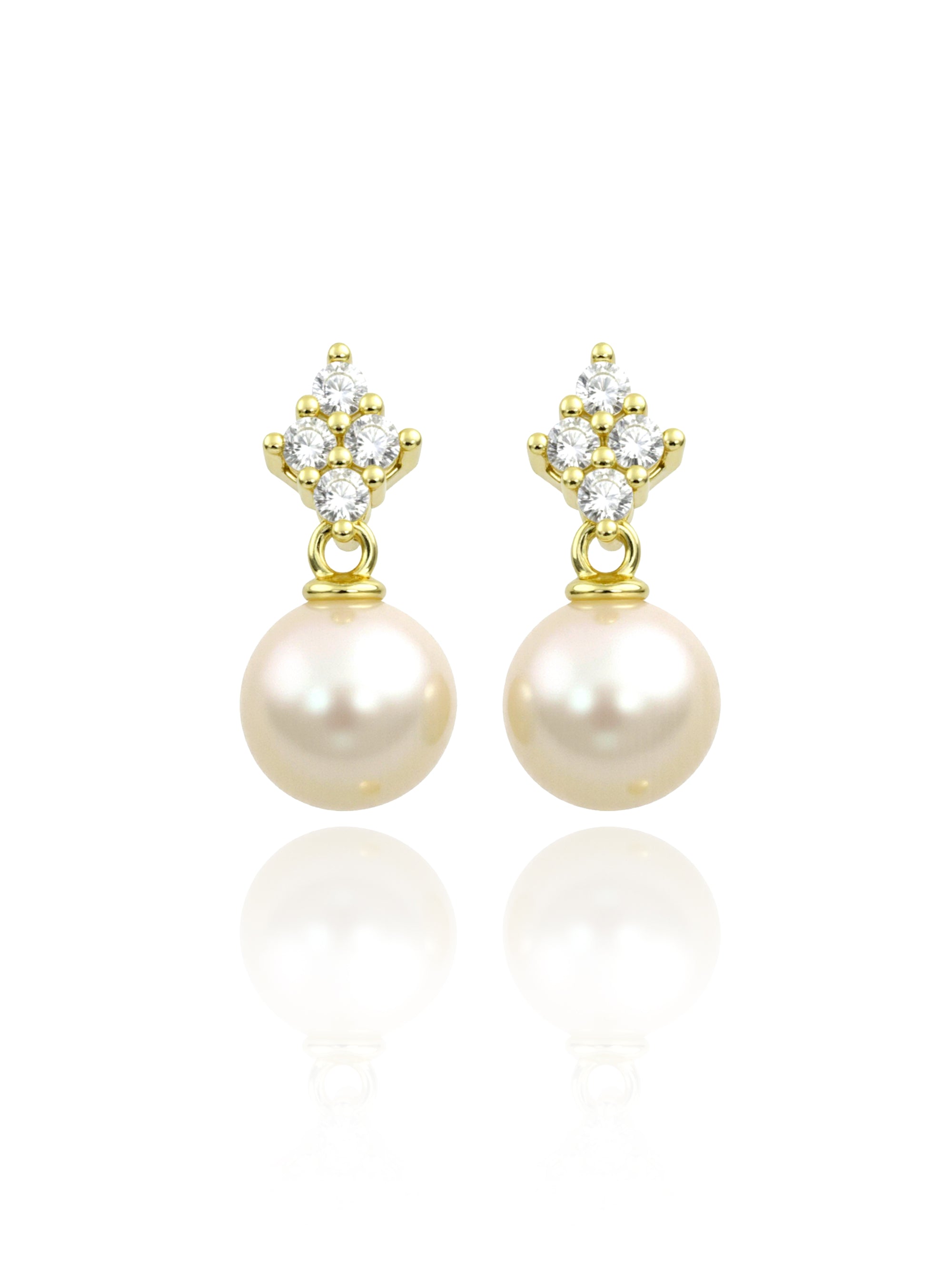 8MM Fresh Water Pearl & CZ  Drop Earrings