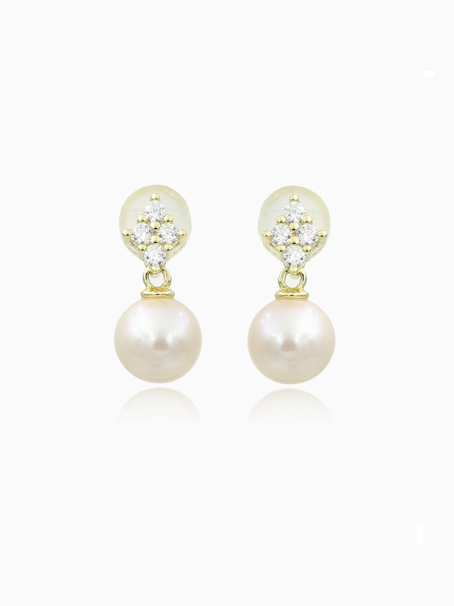 8MM Fresh Water Pearl & CZ  Drop Earrings