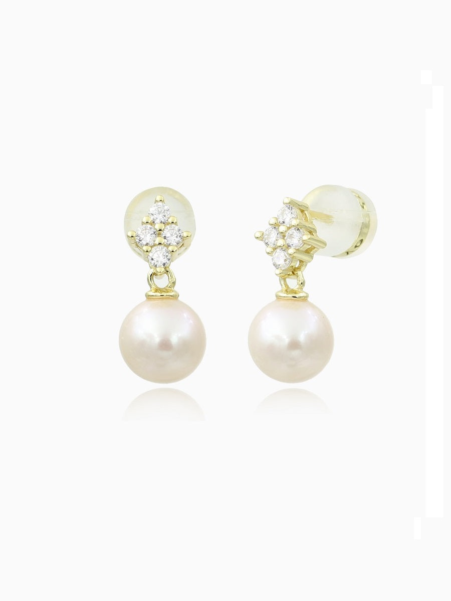 8MM Fresh Water Pearl & CZ  Drop Earrings