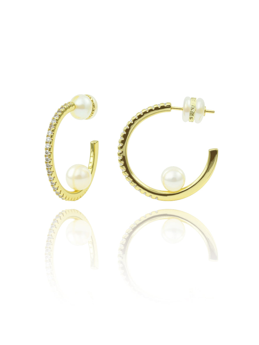 7MM Fresh Water Pearl 3/4 Hoop Earrings