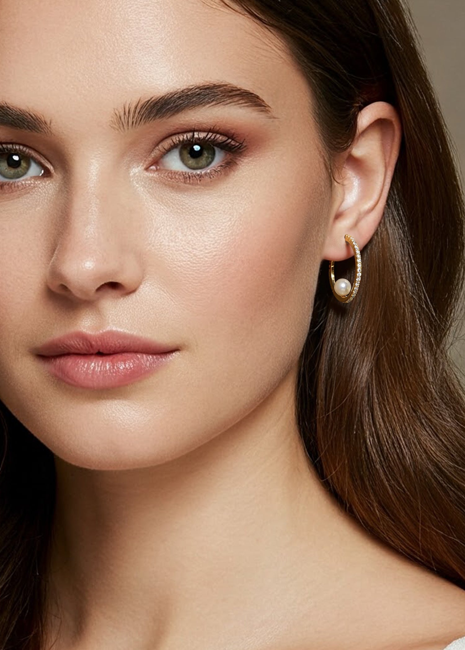 7MM Fresh Water Pearl 3/4 Hoop Earrings