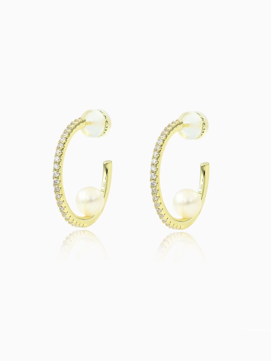 7MM Fresh Water Pearl 3/4 Hoop Earrings