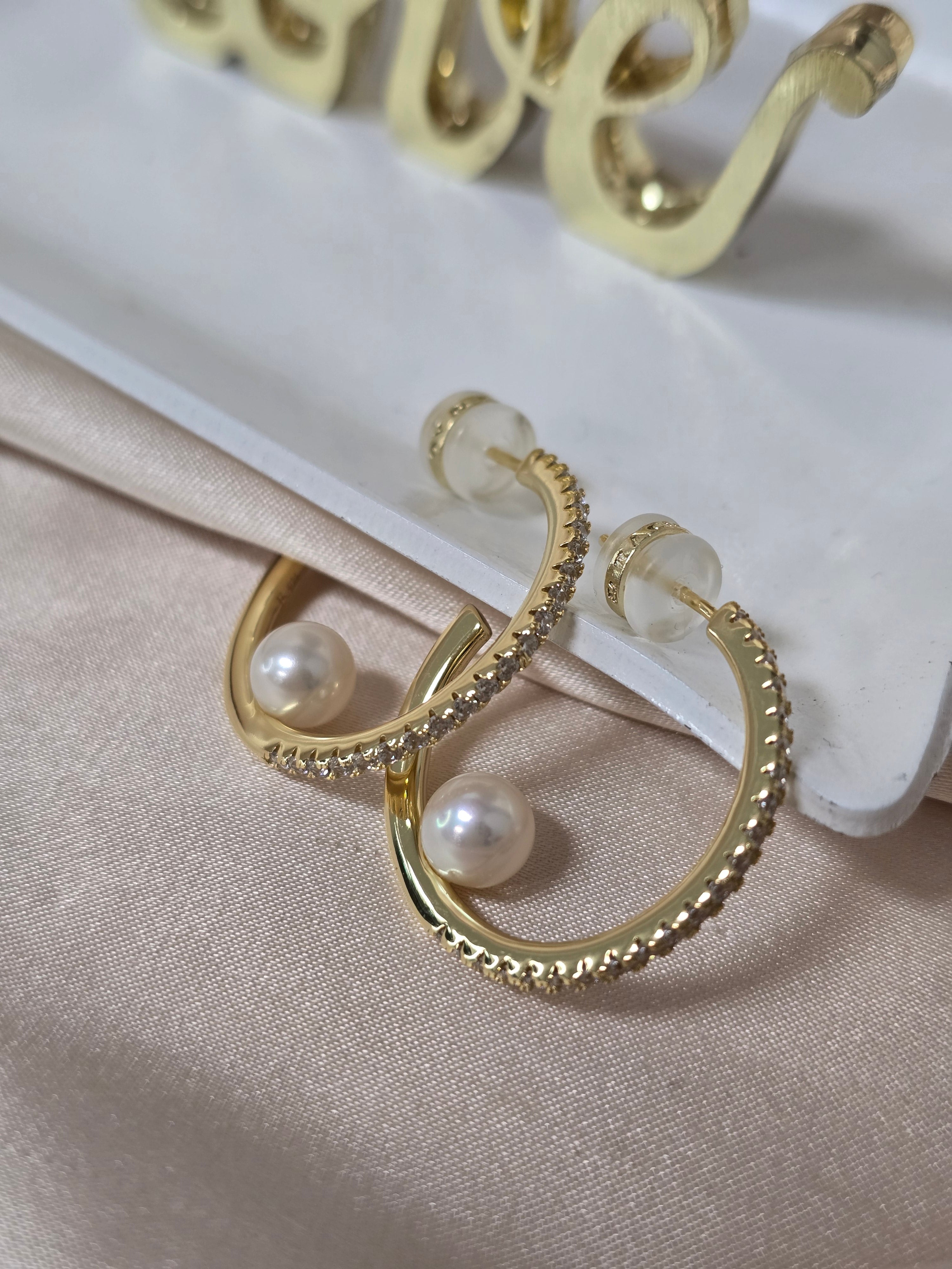 7MM Fresh Water Pearl 3/4 Hoop Earrings