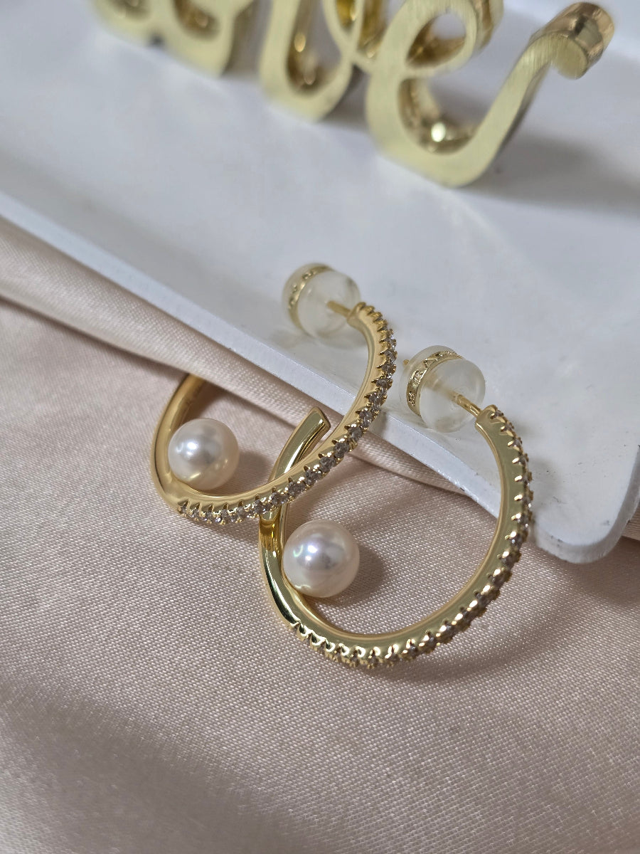 7MM Fresh Water Pearl 3/4 Hoop Earrings