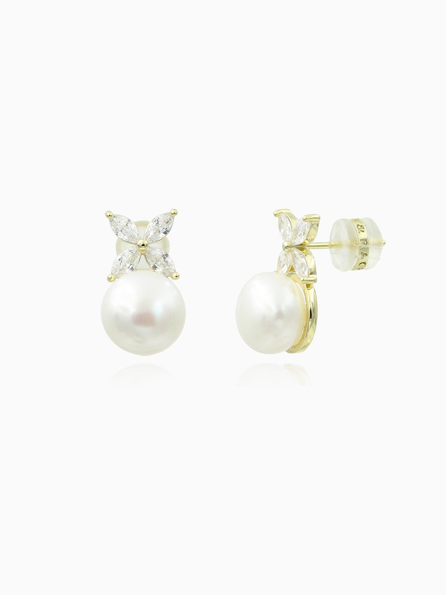 10MM Fresh Water Pearl with Flower CZ Earrings