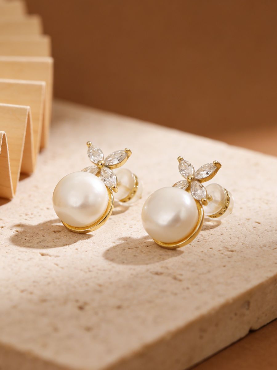 10MM Fresh Water Pearl with Flower CZ Earrings