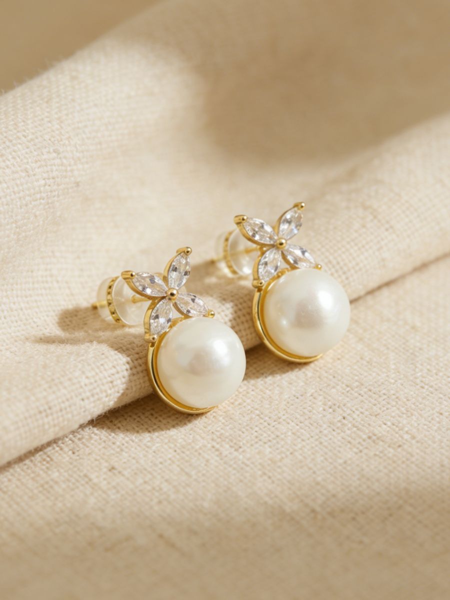 10MM Fresh Water Pearl with Flower CZ Earrings