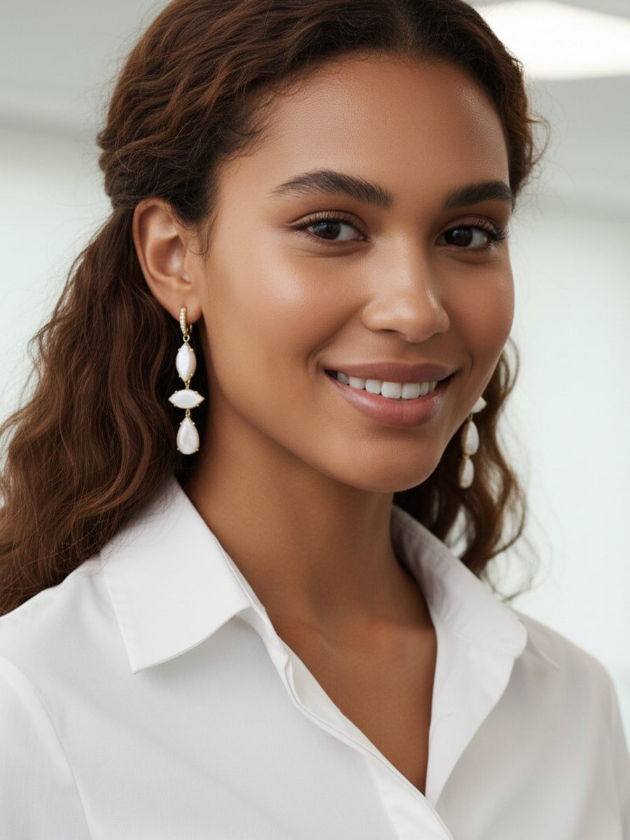 Unique Marquise & Teardrop Mother of Pearl Earrings